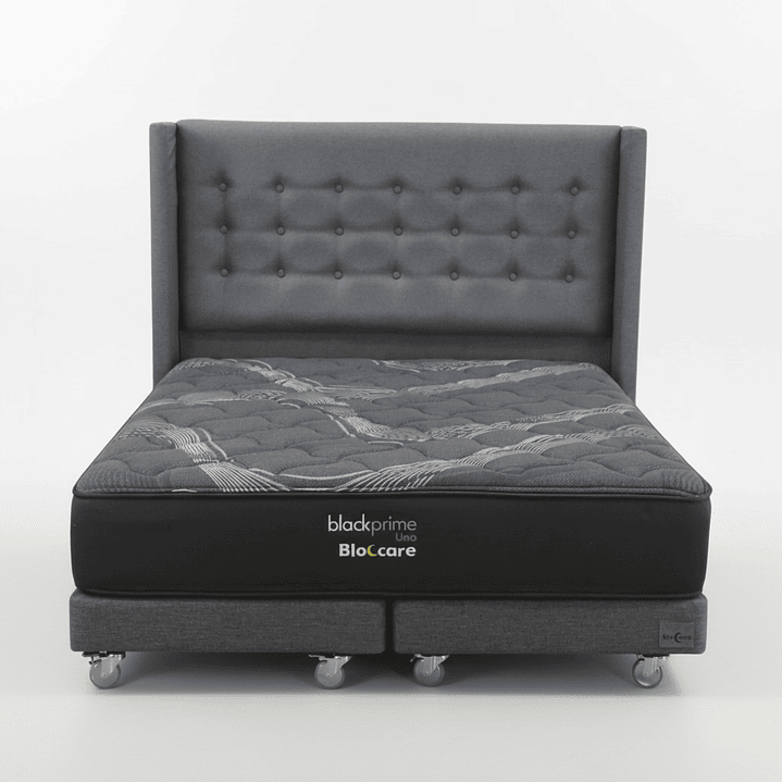 Cama 2 Plaza Box 13 cm + Colchon Black Prime - Modelo Uno+ Respaldo / Con Ruedas A Eleccion (Gris) 5