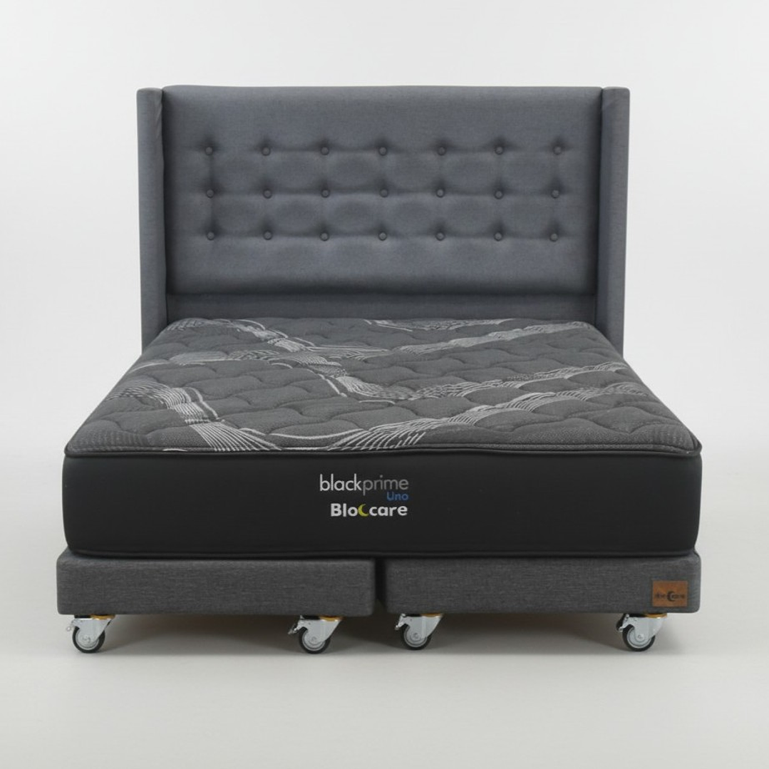 Cama 2 Plaza Box 13 cm + Colchon Black Prime - Modelo Uno+ Respaldo / Con Ruedas A Eleccion (Gris) 7