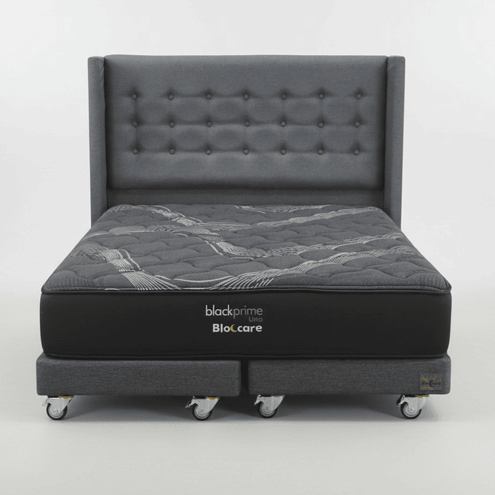 Cama 2 Plaza Box 13 cm + Colchon Black Prime - Modelo Uno+ Respaldo / Con Ruedas A Eleccion (Gris) 7