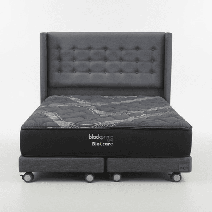 Cama King Box 13 cm + Colchon Black Prime - Modelo Uno+ Respaldo / Con Ruedas A Eleccion (Gris) 3