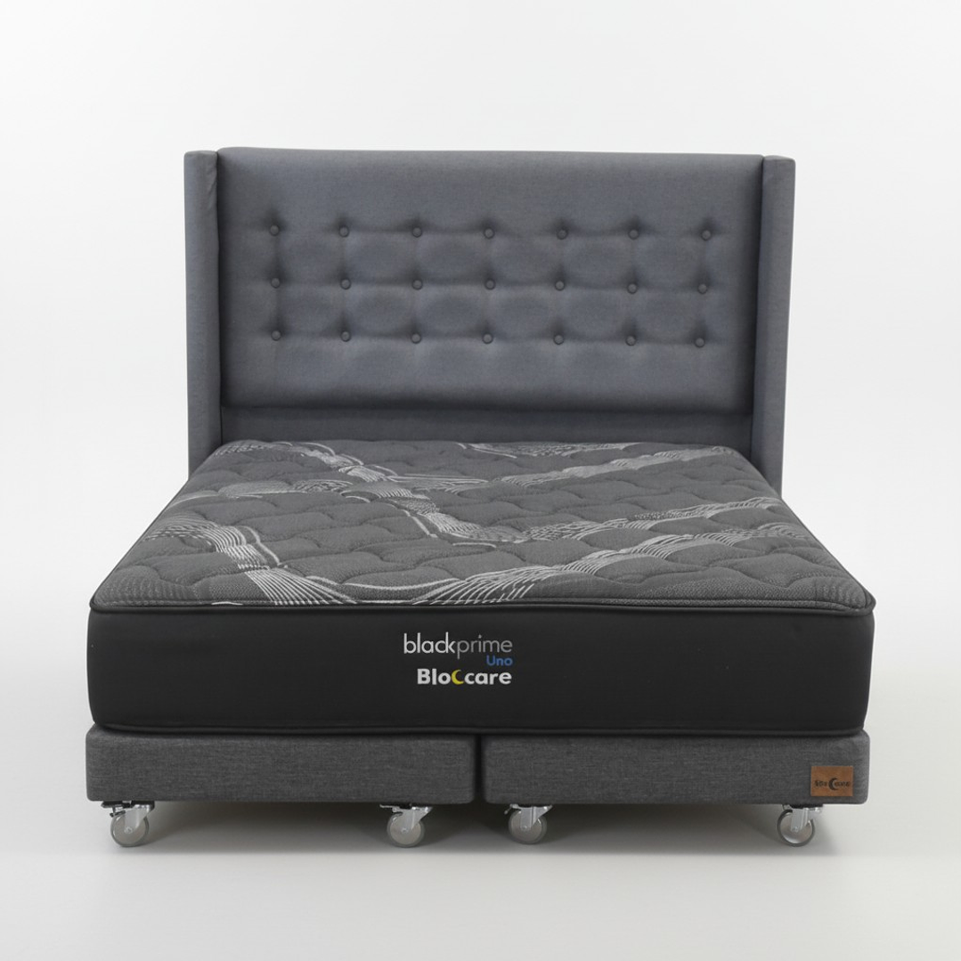 Cama King Box 13 cm + Colchon Black Prime - Modelo Uno+ Respaldo / Con Ruedas A Eleccion (Gris) 5