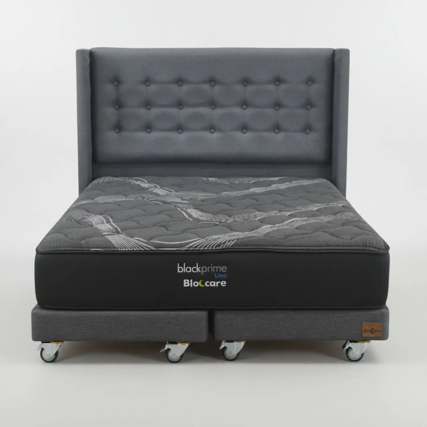 Cama King Box 13 cm + Colchon Black Prime - Modelo Uno+ Respaldo / Con Ruedas A Eleccion (Gris) 7