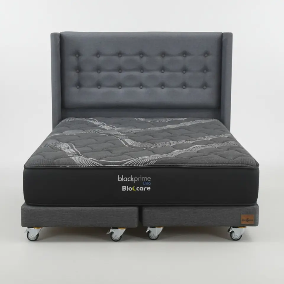 Cama King Box 13 cm + Colchon Black Prime - Modelo Uno+ Respaldo / Con Ruedas A Eleccion (Gris) 7