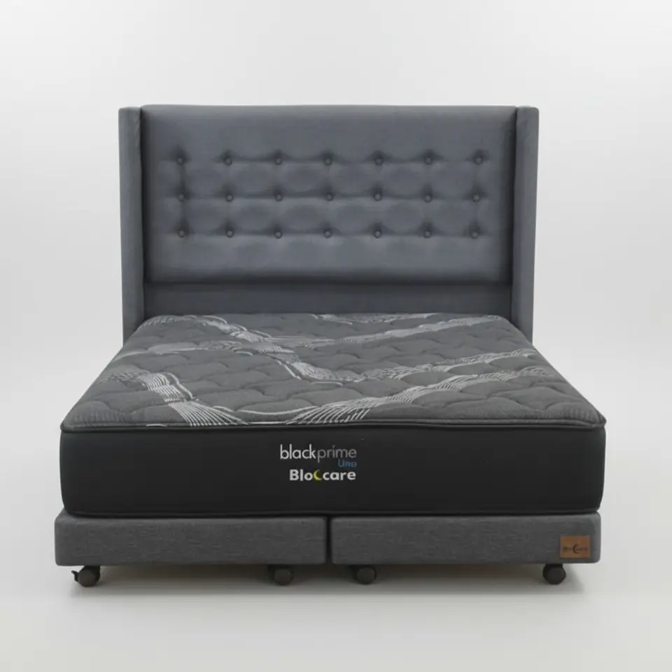 Cama King Box 13 cm + Colchon Black Prime - Modelo Uno+ Respaldo / Con Ruedas A Eleccion (Gris) 9