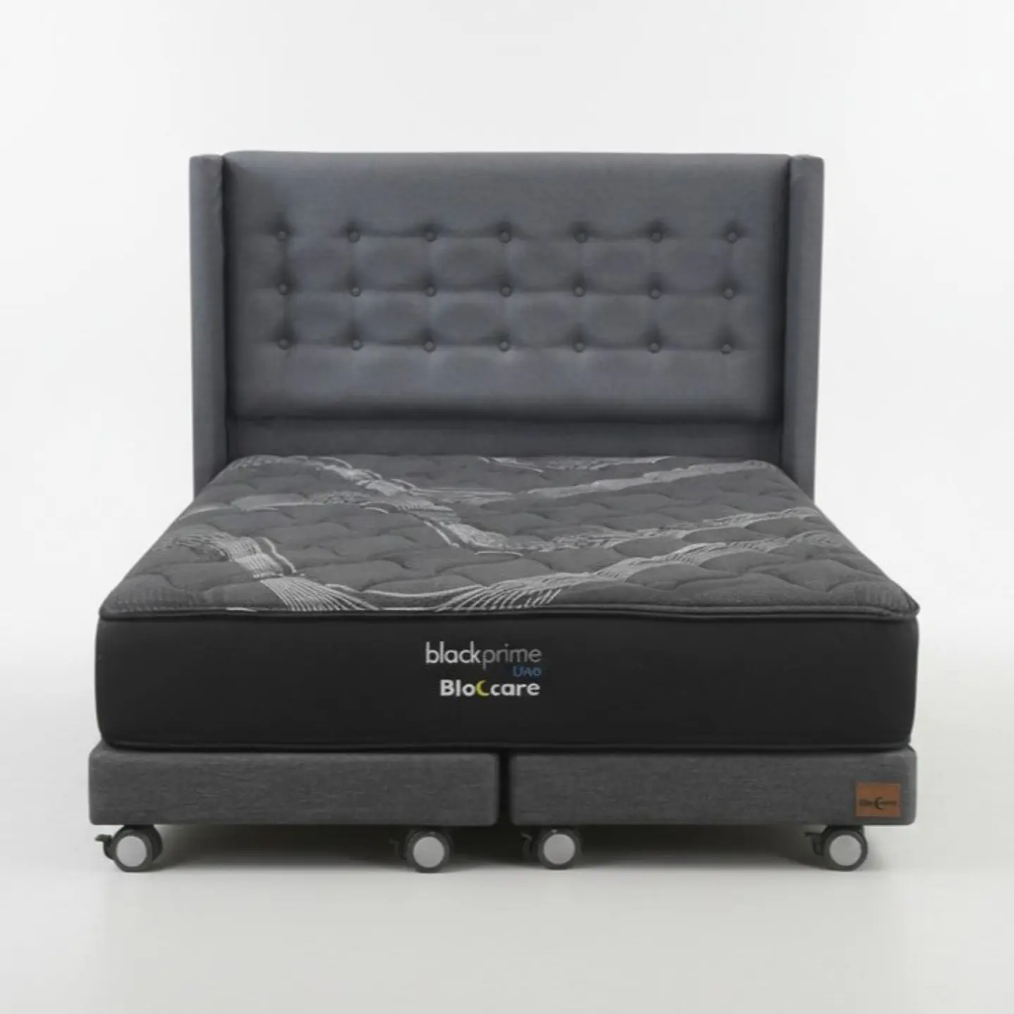 Cama Super King Box 13 cm + Colchon Black Prime - Modelo Uno+ Respaldo / Con Ruedas A Eleccion (Gris) 3