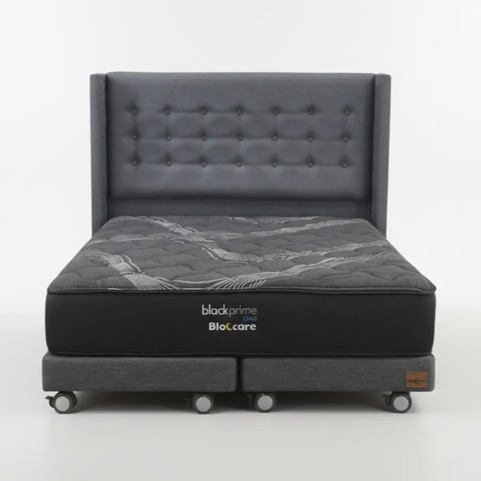 Cama Super King Box 13 cm + Colchon Black Prime - Modelo Uno+ Respaldo / Con Ruedas A Eleccion (Gris) 3