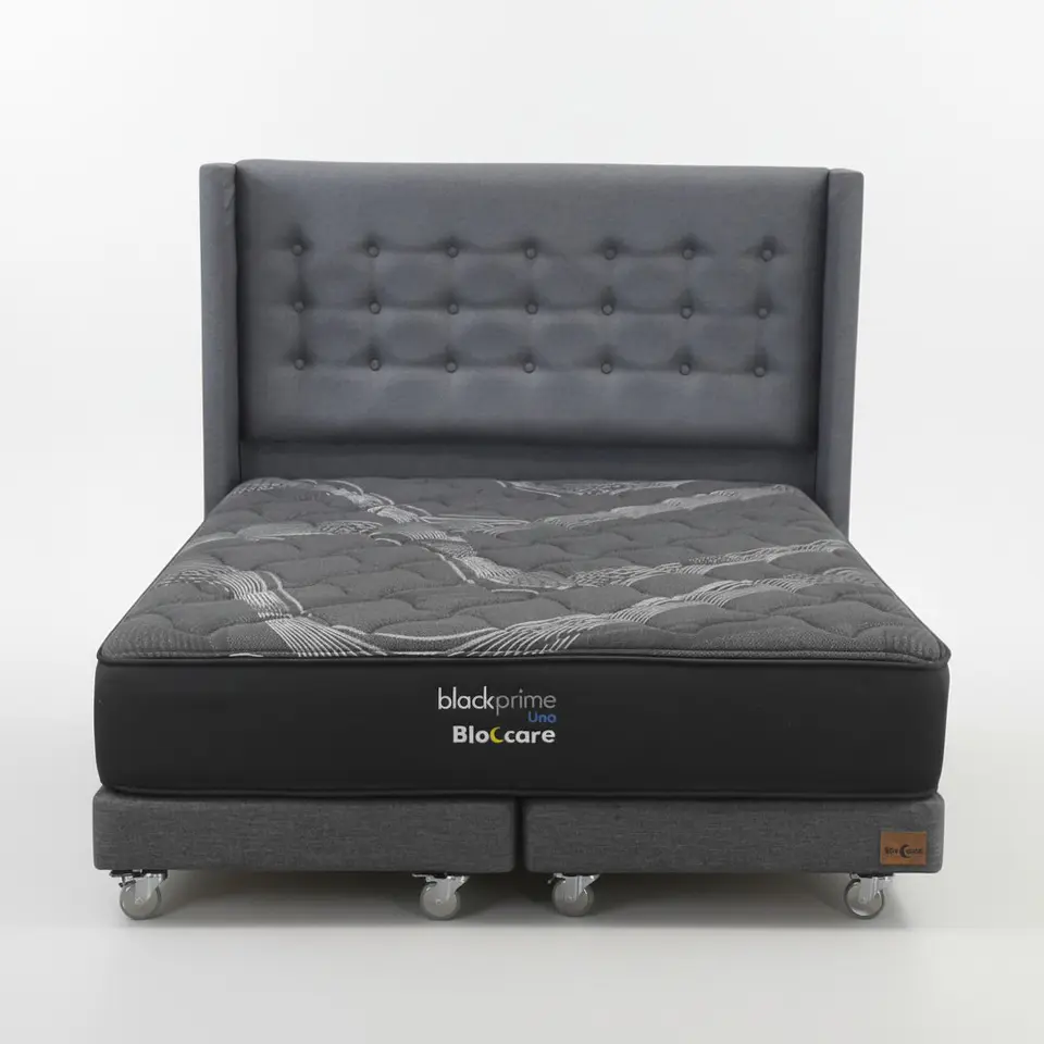 Cama Super King Box 13 cm + Colchon Black Prime - Modelo Uno+ Respaldo / Con Ruedas A Eleccion (Gris) 5