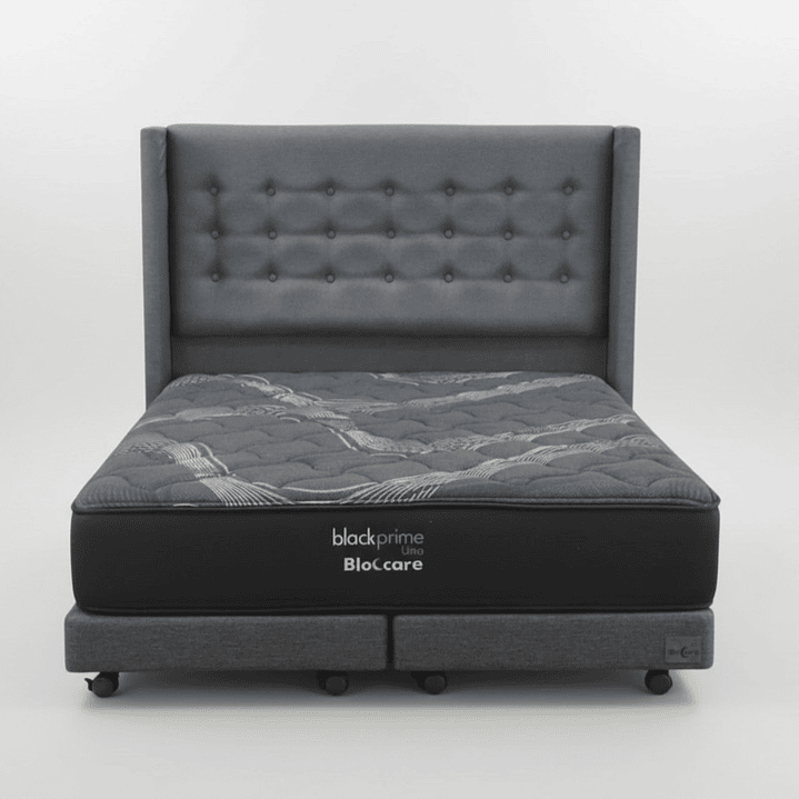 Cama Super King Box 13 cm + Colchon Black Prime - Modelo Uno+ Respaldo / Con Ruedas A Eleccion (Gris) 9
