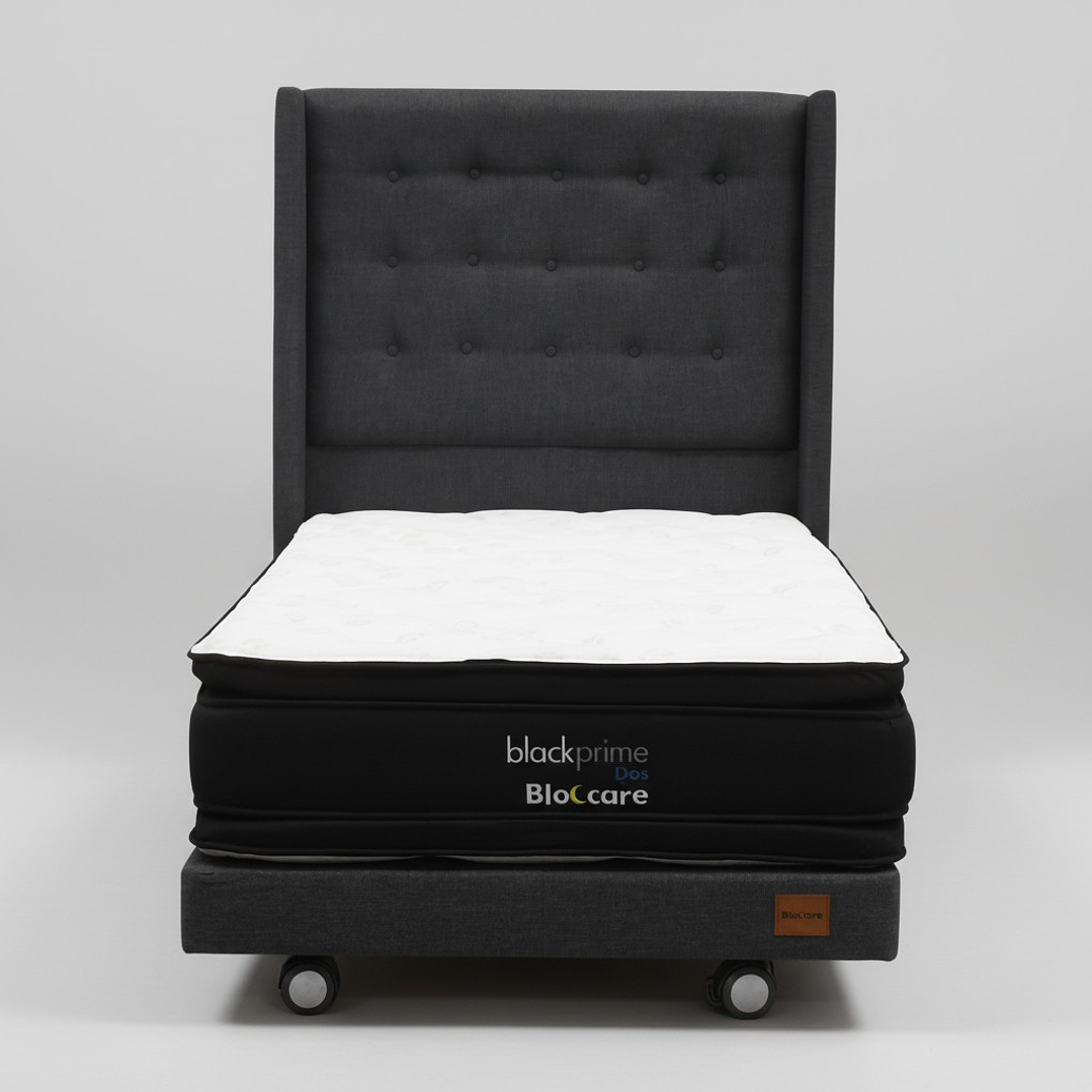 Cama 1.5 Plaza Box 13 cm + Colchon Black Prime - Modelo Dos + Respaldo / Con Ruedas A Eleccion (Gris) 3