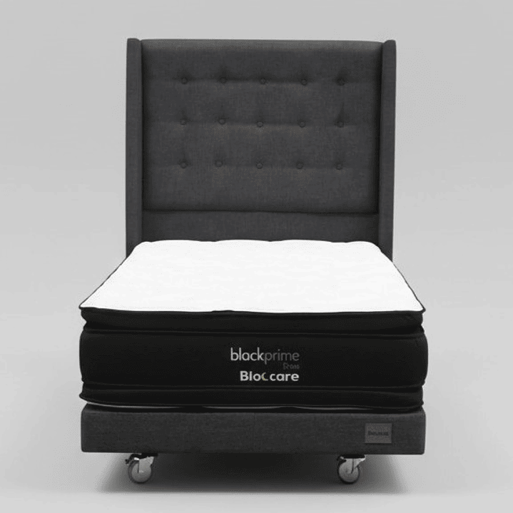Cama 1.5 Plaza Box 13 cm + Colchon Black Prime - Modelo Dos + Respaldo / Con Ruedas A Eleccion (Gris) 5
