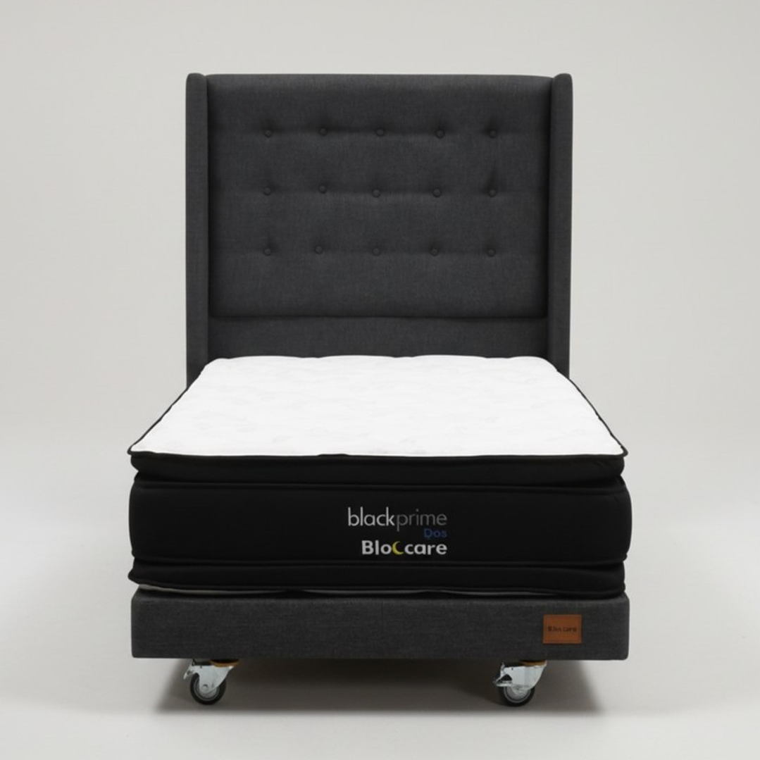 Cama 1.5 Plaza Box 13 cm + Colchon Black Prime - Modelo Dos + Respaldo / Con Ruedas A Eleccion (Gris) 7