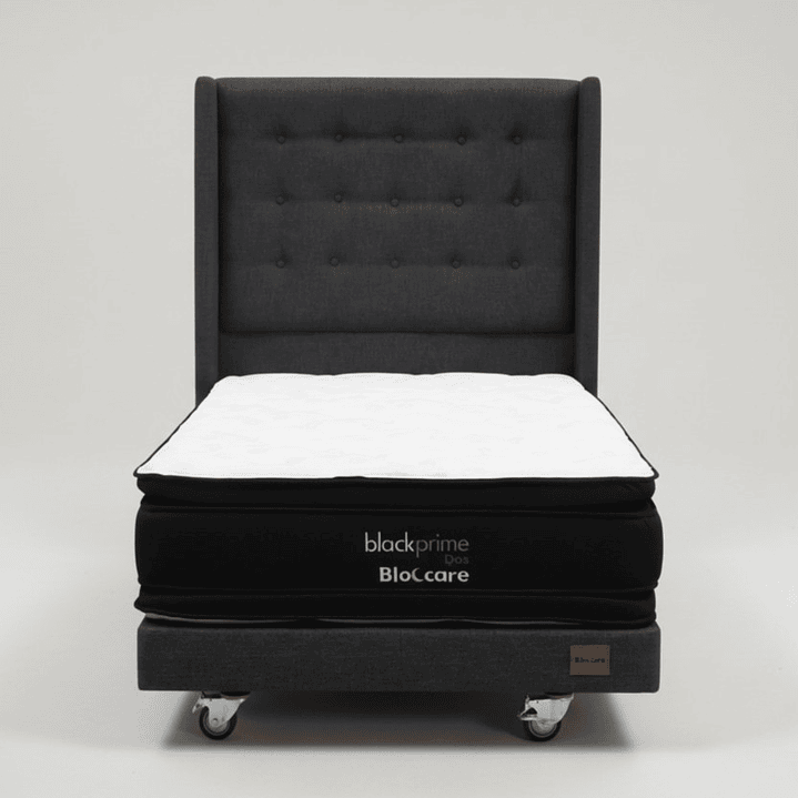 Cama 1.5 Plaza Box 13 cm + Colchon Black Prime - Modelo Dos + Respaldo / Con Ruedas A Eleccion (Gris) 7