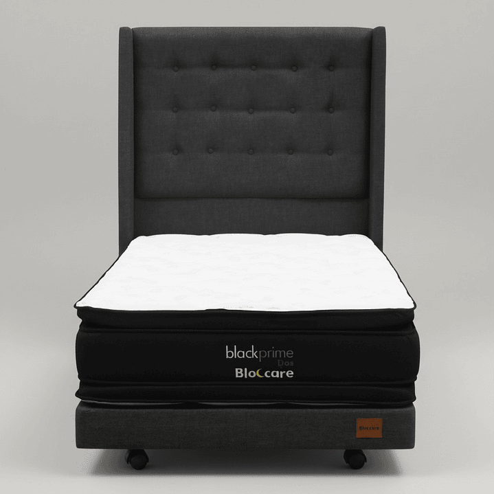 Cama 1.5 Plaza Box 13 cm + Colchon Black Prime - Modelo Dos + Respaldo / Con Ruedas A Eleccion (Gris) 9