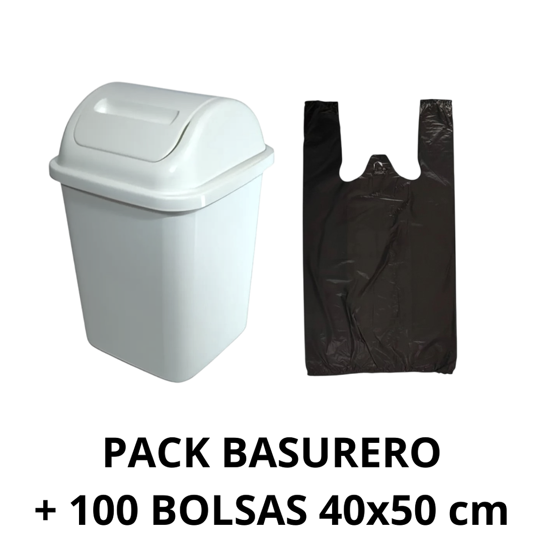 Pack 1 Basurero Plástico De 10 Litros + 1 Rollo 100 bolsas 40x50 cm 1