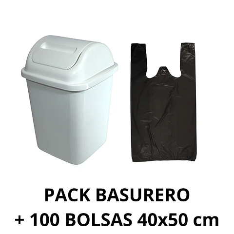Pack 1 Basurero Plástico De 10 Litros + 1 Rollo 100 bolsas 40x50 cm