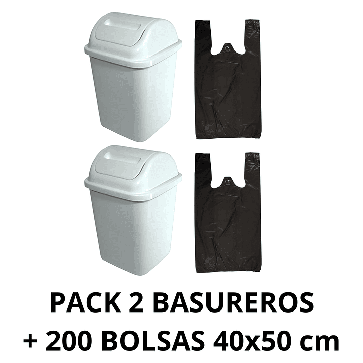 Pack 2 Basureros Plástico De 10 Litros + 2 Rollos 100 bolsas 40x50 cm 1