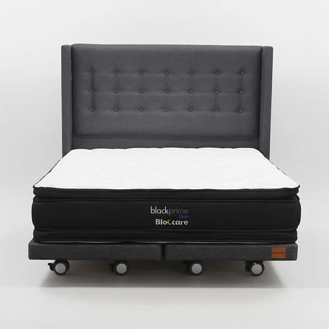 Cama 2 Plazas Box 13 cm + Colchon Black Prime - Modelo Dos + Respaldo / Con Ruedas A Eleccion (Gris)