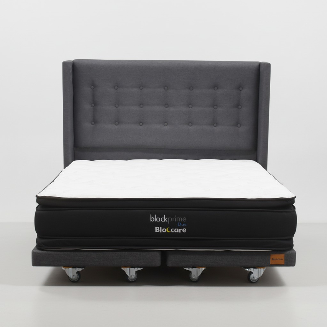 Cama 2 Plazas Box 13 cm + Colchon Black Prime - Modelo Dos + Respaldo / Con Ruedas A Eleccion (Gris) 6
