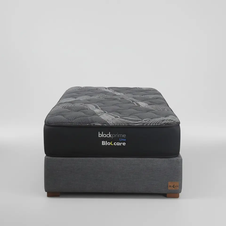 Cama 1 Plaza Box 30 cm + Colchon Black Prime - Modelo Uno / Con Patas De Madera (Gris) 2