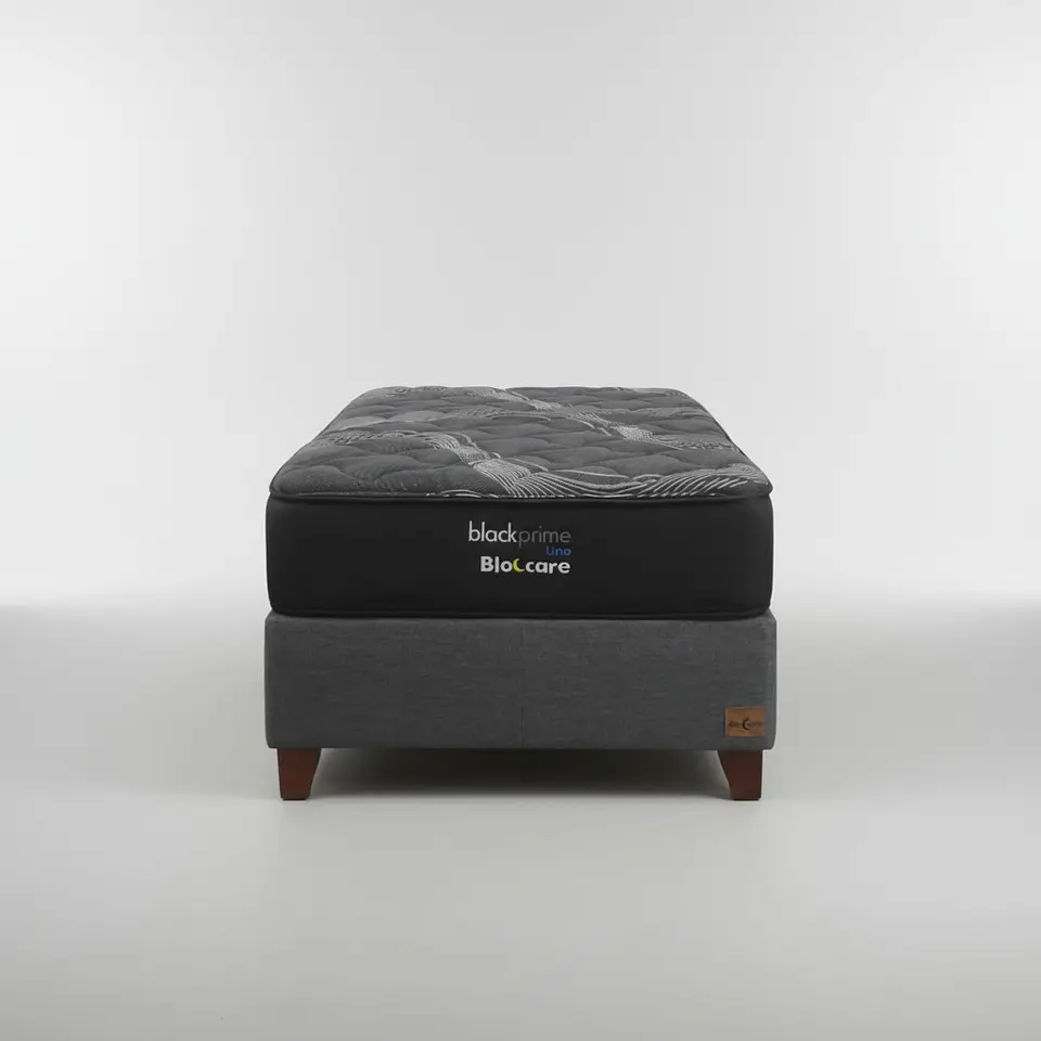 Cama 1 Plaza Box 30 cm + Colchon Black Prime - Modelo Uno / Con Patas De Madera (Gris) 4