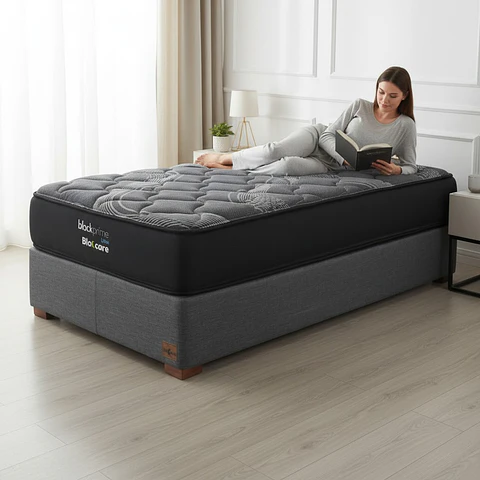 Cama 1.5 Plaza Box 30 cm + Colchon Black Prime - Modelo Uno / Con Patas De Madera (Gris)