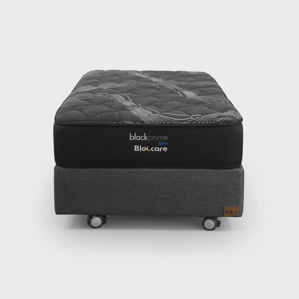 Cama 1.5 Plaza Box 30 cm + Colchon Black Prime - Modelo Uno- Ruedas A Eleccion (Gris) 2