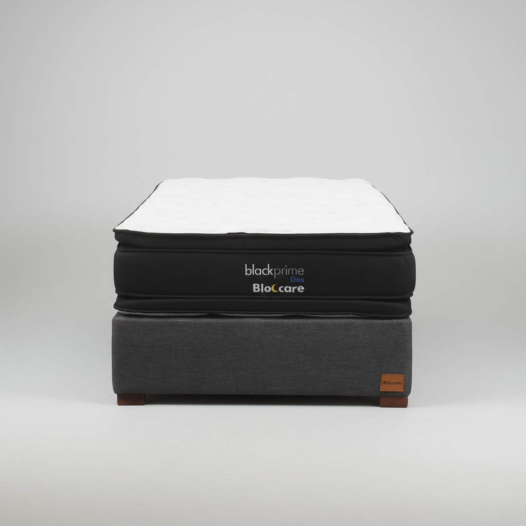 Cama 1.5 Plaza Box 30 cm + Colchon Black Prime - Modelo Dos - Patas De Madera (Gris) 2