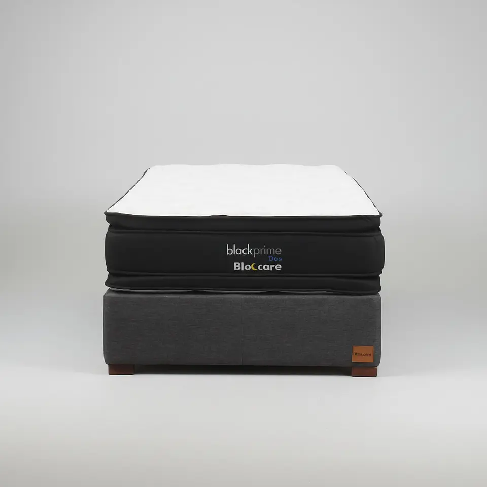 Cama 1.5 Plaza Box 30 cm + Colchon Black Prime - Modelo Dos - Patas De Madera (Gris) 2