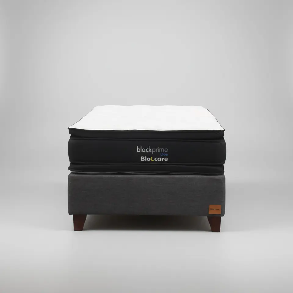 Cama 1.5 Plaza Box 30 cm + Colchon Black Prime - Modelo Dos - Patas De Madera (Gris) 4