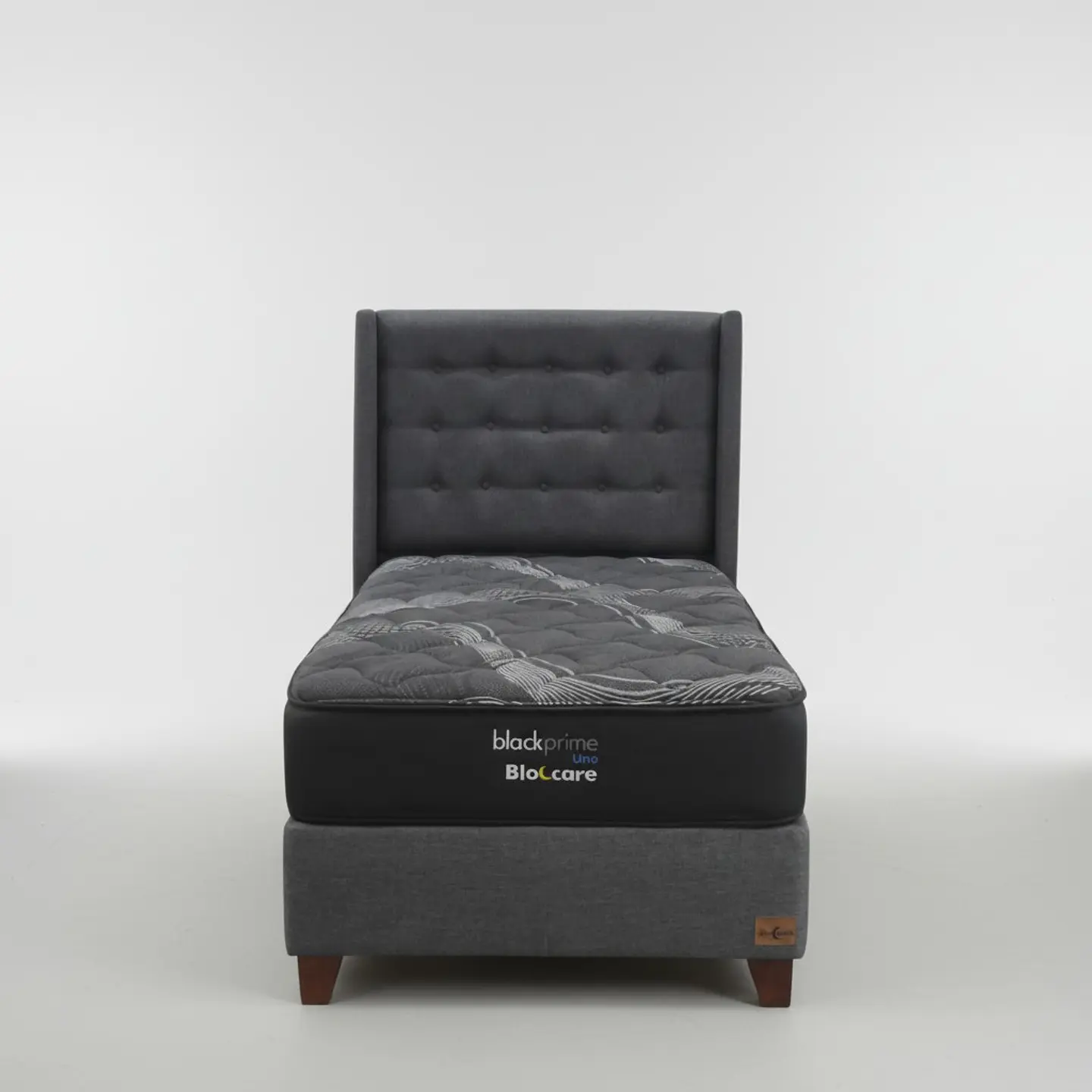 Cama 1.5 Plaza Box 30 cm + Colchon Black Prime - Modelo Uno + Respaldo / Con Patas De Madera (Gris) 4