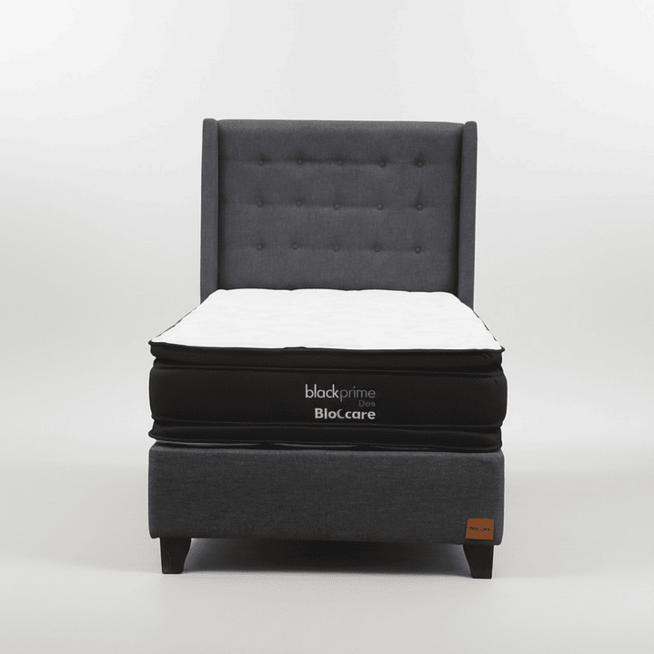 Cama 1.5 Plaza Box 30 cm + Colchon Black Prime - Modelo Dos + Respaldo / Con Patas De Madera (Gris) 4