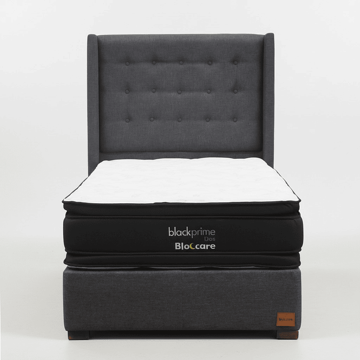 Cama 1.5 Plaza Box 30 cm + Colchon Black Prime - Modelo Dos + Respaldo / Con Patas De Madera (Gris) 2