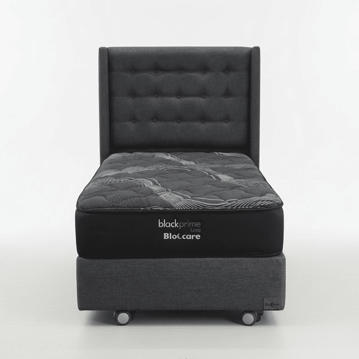 Cama 1 Plaza Box 30 cm + Colchon Black Prime - Modelo Uno+ Respaldo / Con Ruedas A Eleccion (Gris) 3