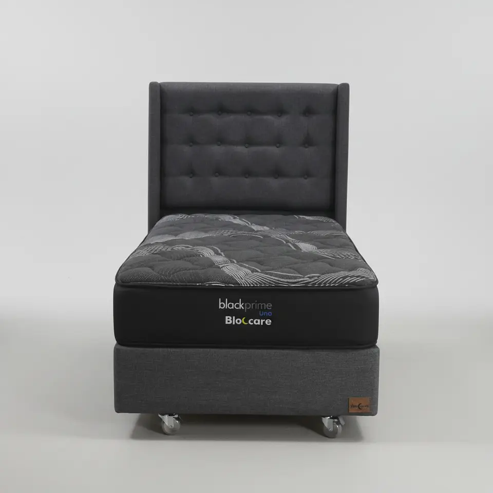 Cama 1 Plaza Box 30 cm + Colchon Black Prime - Modelo Uno+ Respaldo / Con Ruedas A Eleccion (Gris) 5