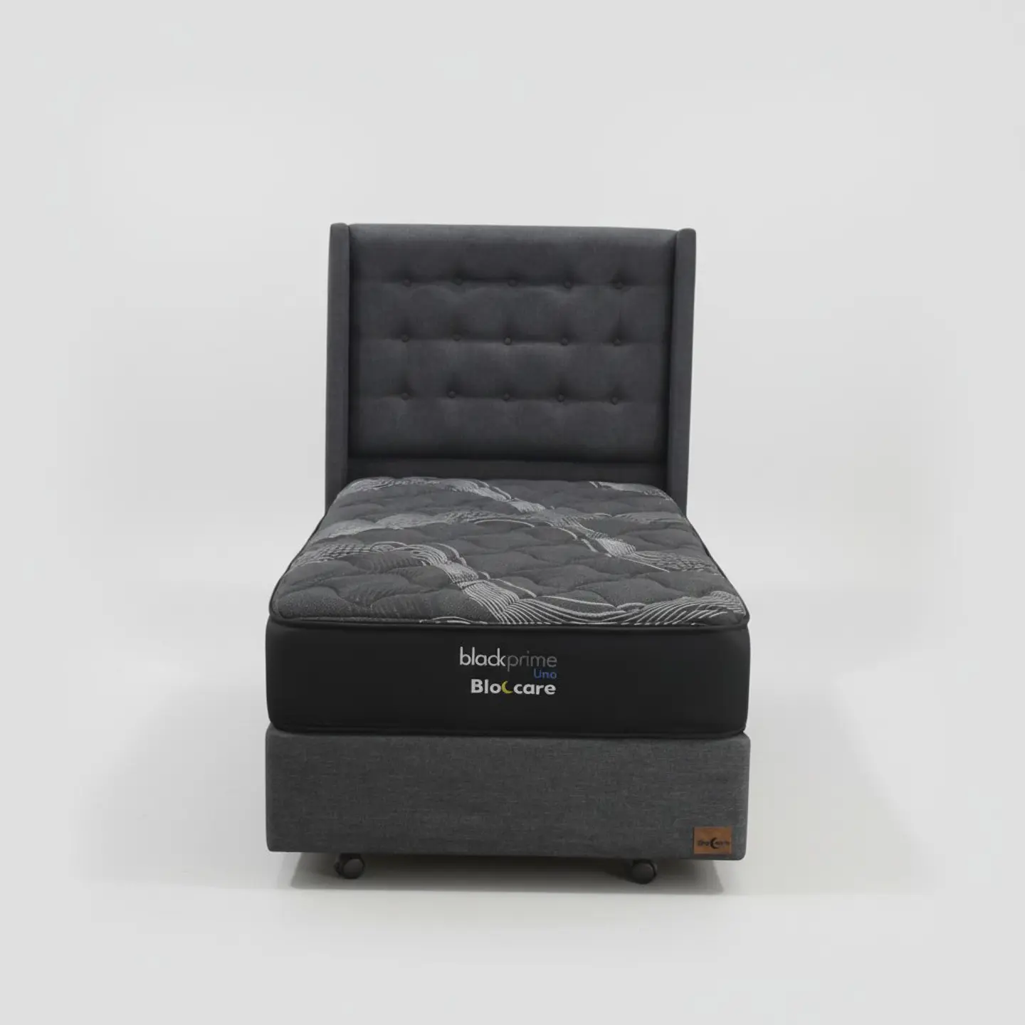 Cama 1 Plaza Box 30 cm + Colchon Black Prime - Modelo Uno+ Respaldo / Con Ruedas A Eleccion (Gris) 9