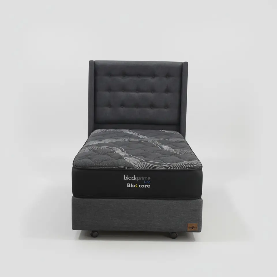Cama 1 Plaza Box 30 cm + Colchon Black Prime - Modelo Uno+ Respaldo / Con Ruedas A Eleccion (Gris) 9