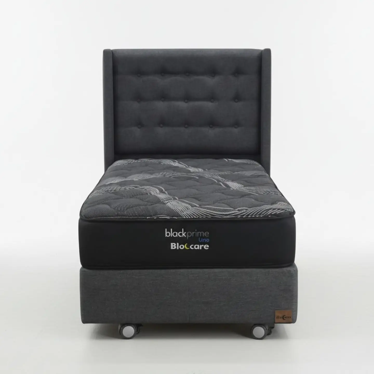 Cama 1.5 Plaza Box 30 cm + Colchon Black Prime - Modelo Uno+ Respaldo / Con Ruedas A Eleccion (Gris) 3