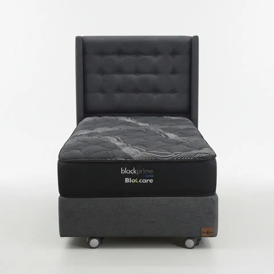 Cama 1.5 Plaza Box 30 cm + Colchon Black Prime - Modelo Uno+ Respaldo / Con Ruedas A Eleccion (Gris) 3