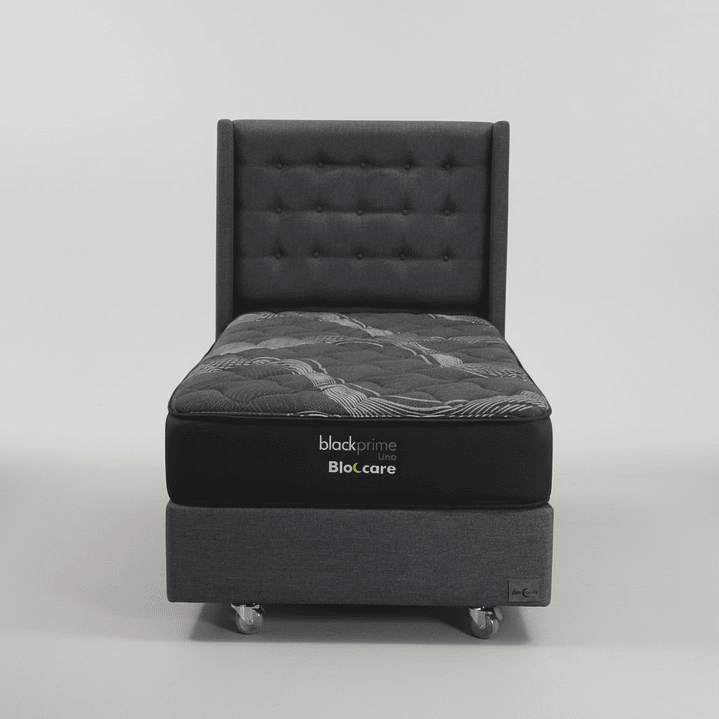 Cama 1.5 Plaza Box 30 cm + Colchon Black Prime - Modelo Uno+ Respaldo / Con Ruedas A Eleccion (Gris) 5