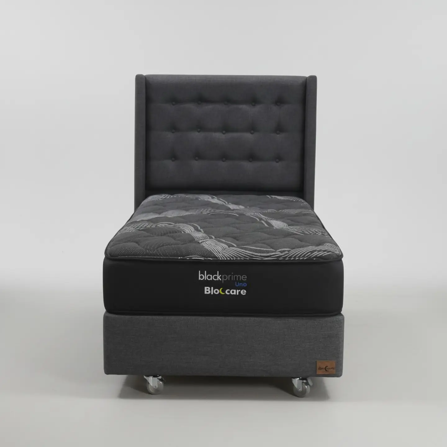 Cama 1.5 Plaza Box 30 cm + Colchon Black Prime - Modelo Uno+ Respaldo / Con Ruedas A Eleccion (Gris) 5