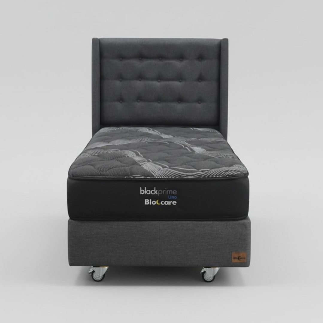 Cama 1.5 Plaza Box 30 cm + Colchon Black Prime - Modelo Uno+ Respaldo / Con Ruedas A Eleccion (Gris) 7