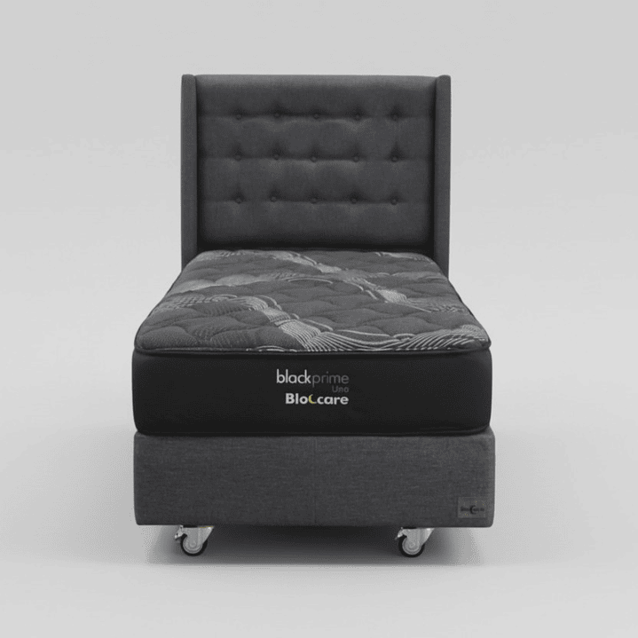 Cama 1.5 Plaza Box 30 cm + Colchon Black Prime - Modelo Uno+ Respaldo / Con Ruedas A Eleccion (Gris) 7