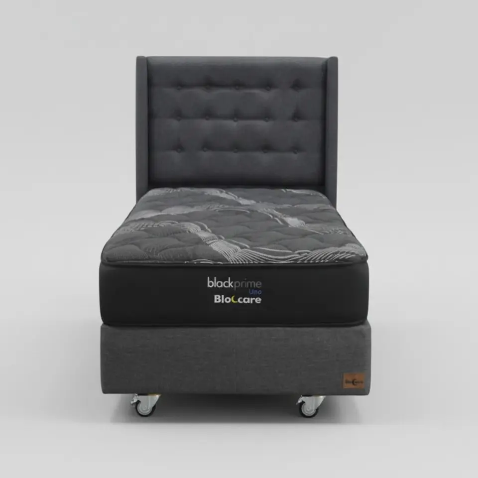 Cama 1.5 Plaza Box 30 cm + Colchon Black Prime - Modelo Uno+ Respaldo / Con Ruedas A Eleccion (Gris) 7