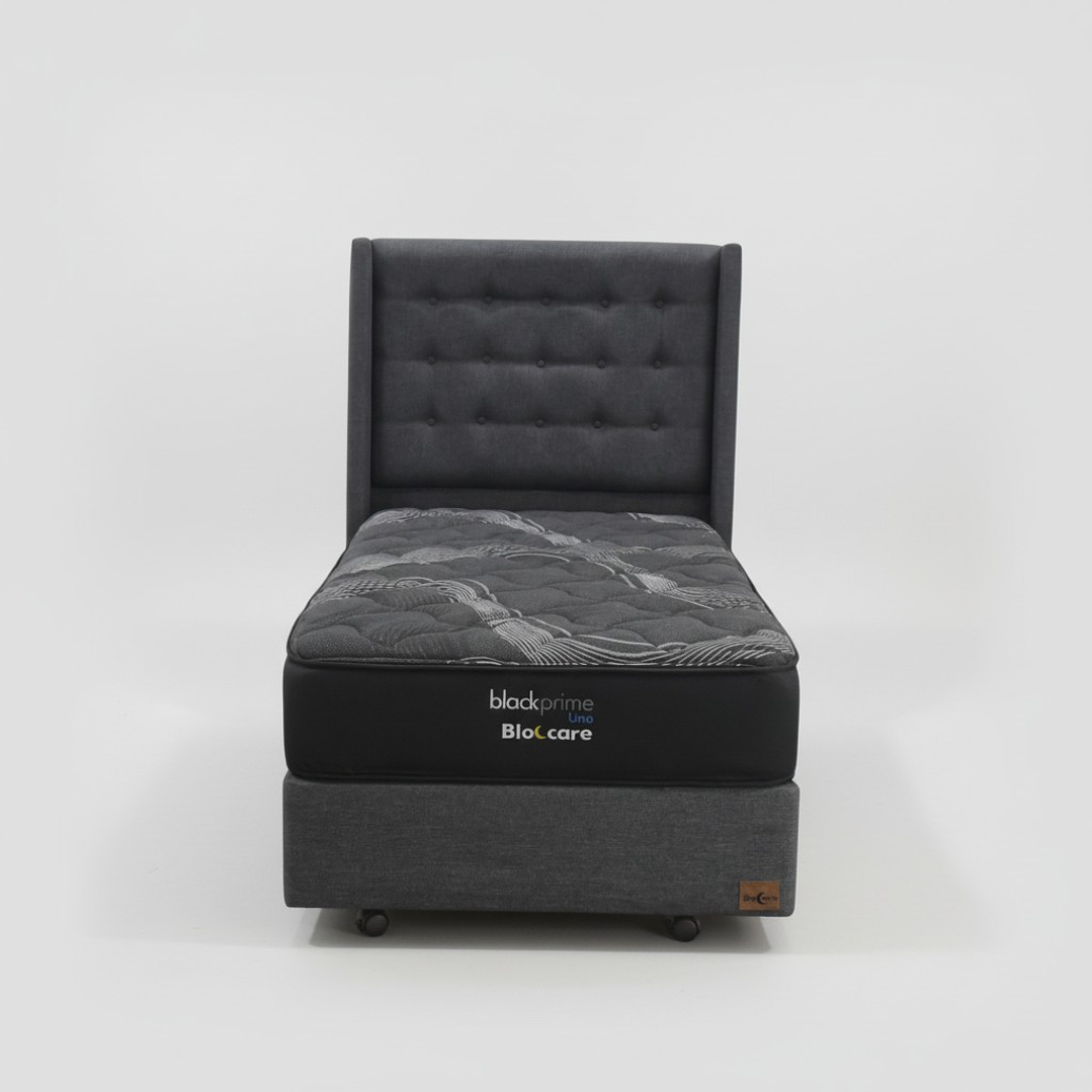 Cama 1.5 Plaza Box 30 cm + Colchon Black Prime - Modelo Uno+ Respaldo / Con Ruedas A Eleccion (Gris) 9