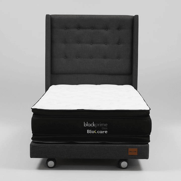Cama 1.5 Plaza Box 30 cm + Colchon Black Prime - Modelo Dos + Respaldo / Con Ruedas A Eleccion (Gris) 3