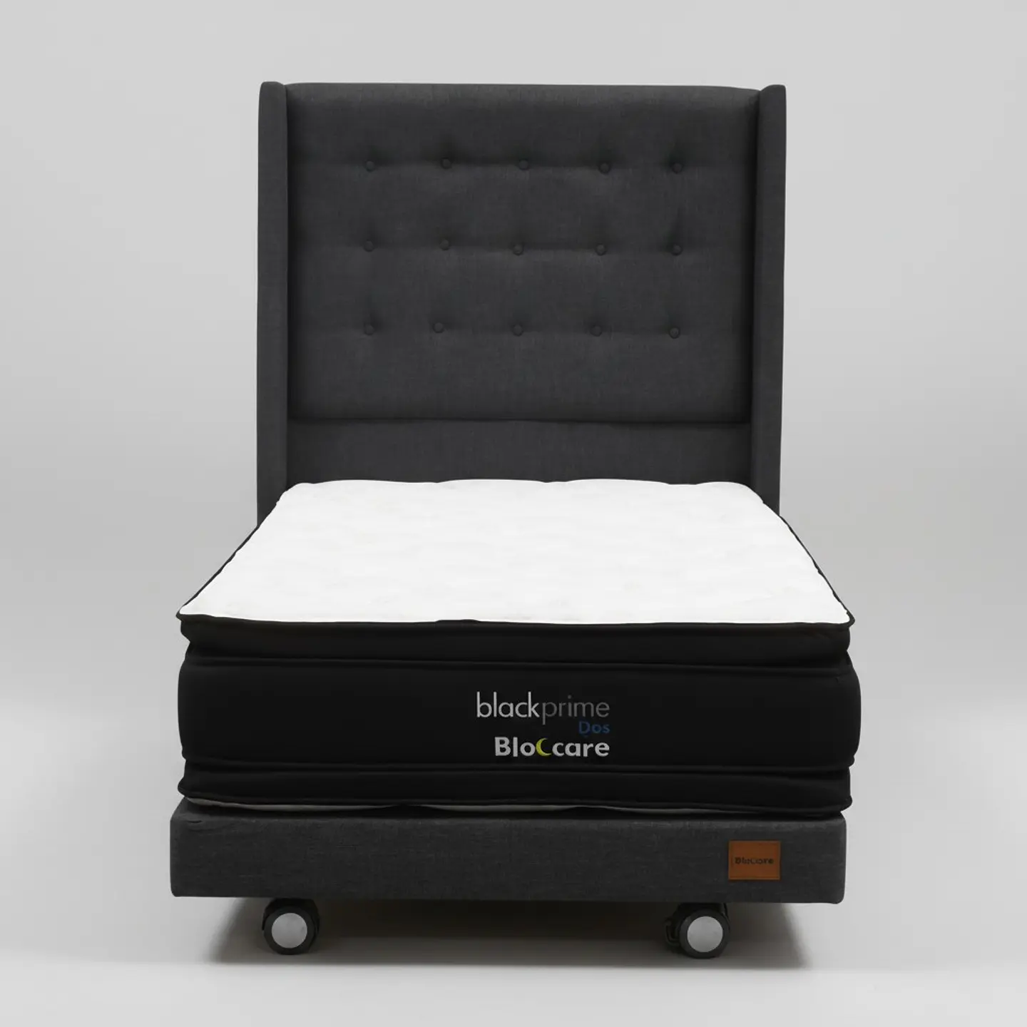 Cama 1.5 Plaza Box 30 cm + Colchon Black Prime - Modelo Dos + Respaldo / Con Ruedas A Eleccion (Gris) 3