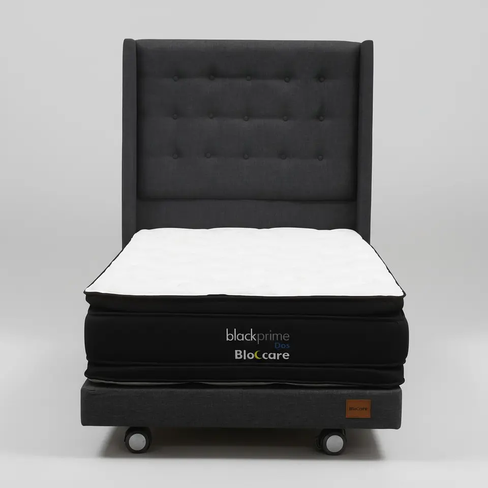 Cama 1.5 Plaza Box 30 cm + Colchon Black Prime - Modelo Dos + Respaldo / Con Ruedas A Eleccion (Gris) 3