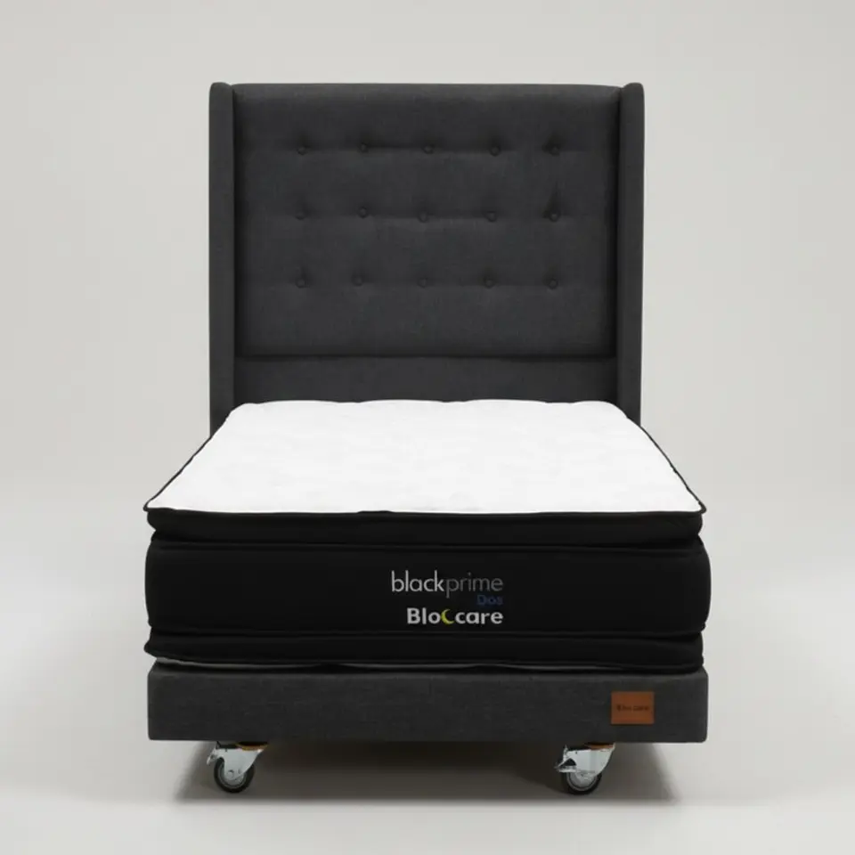 Cama 1.5 Plaza Box 30 cm + Colchon Black Prime - Modelo Dos + Respaldo / Con Ruedas A Eleccion (Gris) 7