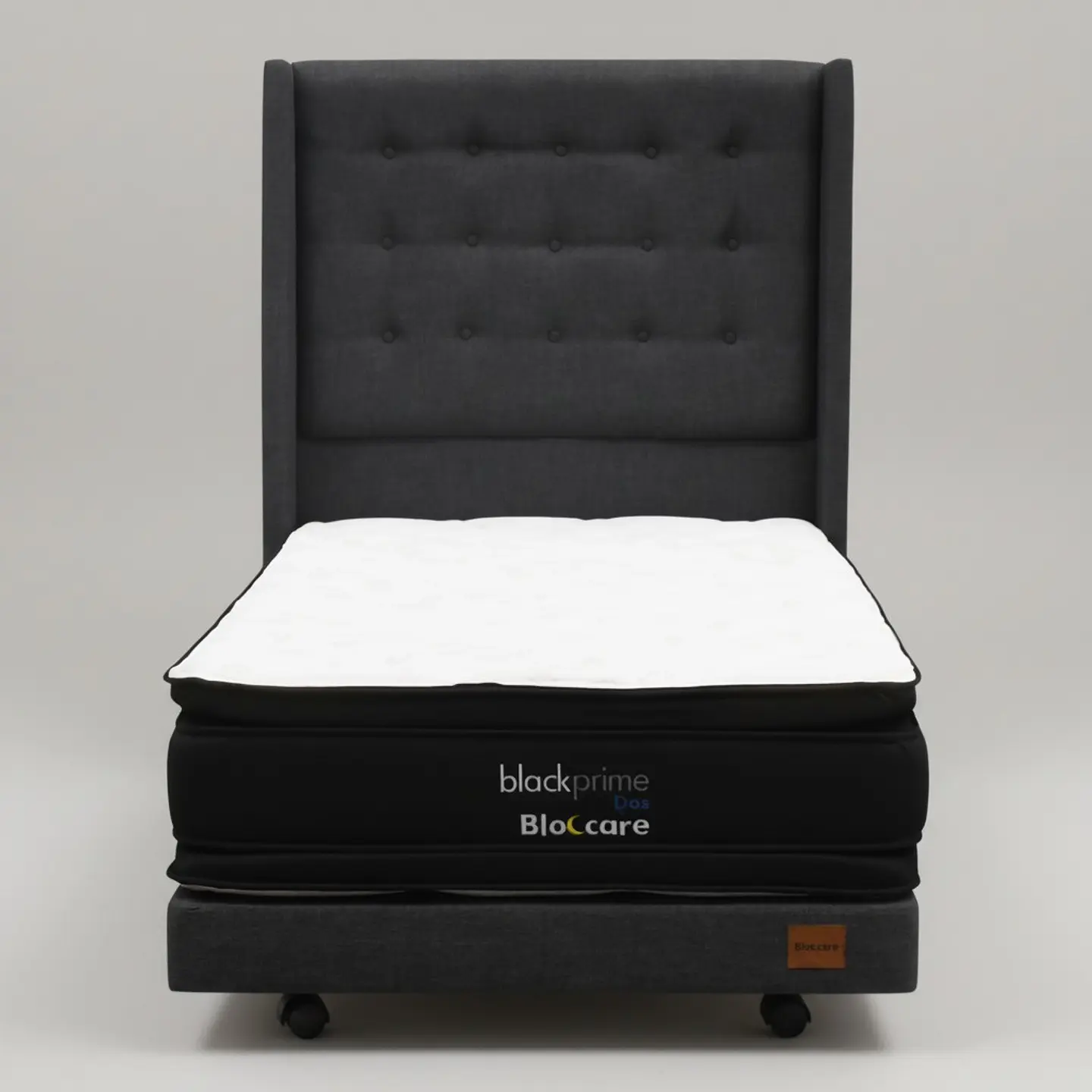 Cama 1.5 Plaza Box 30 cm + Colchon Black Prime - Modelo Dos + Respaldo / Con Ruedas A Eleccion (Gris) 9