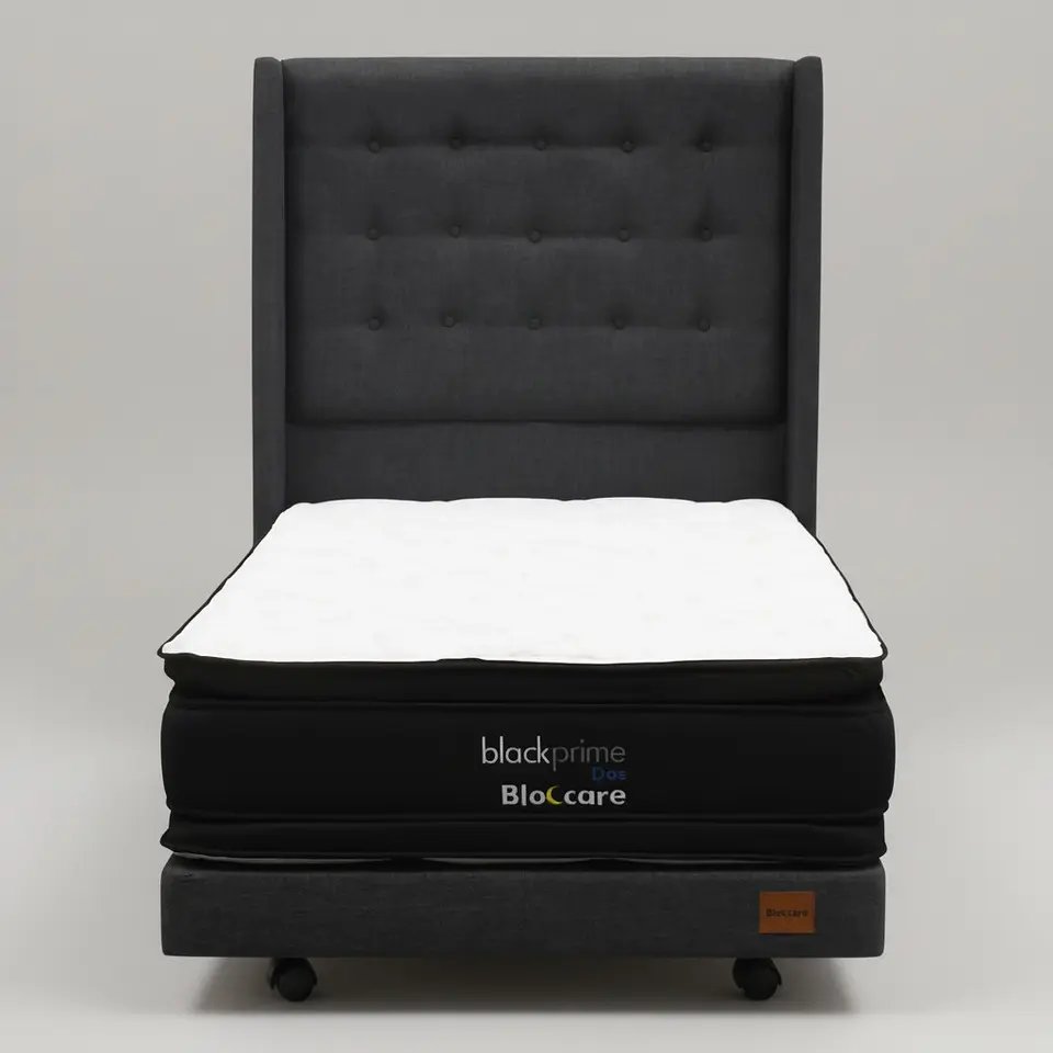 Cama 1.5 Plaza Box 30 cm + Colchon Black Prime - Modelo Dos + Respaldo / Con Ruedas A Eleccion (Gris) 9